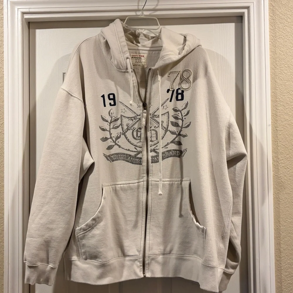 Chaps men’s Cream Full-Zip Hooded Sweatshirt with Label Detail xxl - Picture 2 of 4